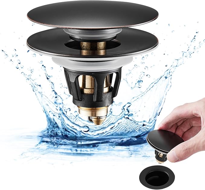 Fransiton Bathroom Sink Drain Stopper, Big-Cap Pop-up Drain Fits 1.1" -1.77" by Fransiton