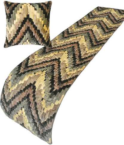 The HomeCentric King/Queen/Twin Beige Designer King 90"x18" Bed Runner Without Pillow Cover, Abstract, Chevron, Quilted Bed Scarf on Suede Velvet Fabric - Paramount