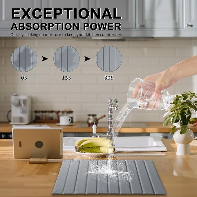 Large Stone Dish Drying Mat for Kitchen Counter 24x16 Inch - Image 3