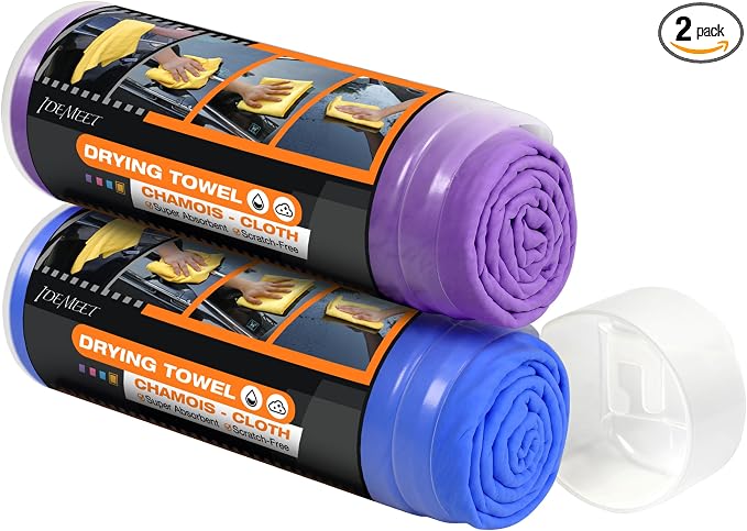 Premium Shammy Towel for Car, Super Absorbent 2 Pack 26""x17"" Car Drying Towel by IDEMEET