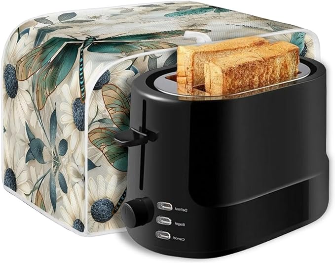 Dragonfly Daisy Toaster Cover 4 Slice Stain Resistant Bakeware Covers，Washable Kitchen Broiler Organizer Bag Fit for Most Standard Toasters, Machine Covers