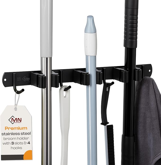 Heavy-Duty Stainless-Steel Broom Holder Wall Mount by MOPNEST