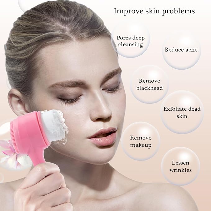 Face Brush 2 in 1, Silicone Facial Cleansing Exfoliating Brush Soft Bristles - Image 4