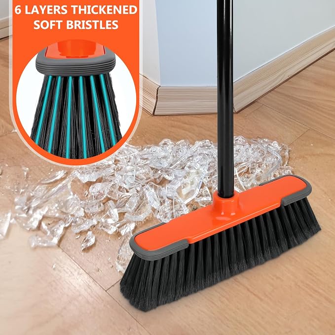 Broom for Sweeping Indoor 54''Long Handle Soft Bristle Brooms, Indoor Broom for - Image 4