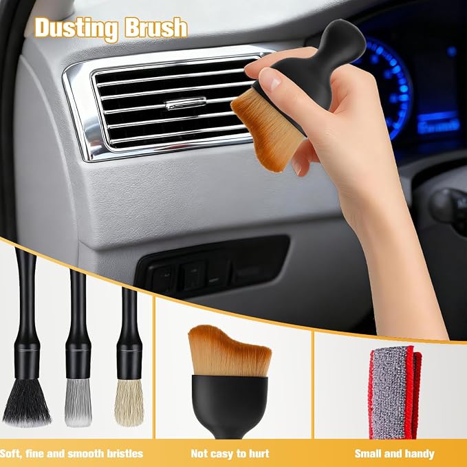 6PCS Car Detailing Brush Kit, Including 3 Ultra Soft No Scratch Boar Hair & 3 - Image 5