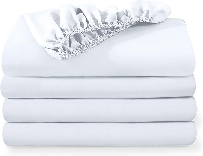 Bare Home 4-Pack Fitted Bottom Sheets for Hospital Bed Size - Premium 1800 Ultra-Soft Wrinkle Resistant Microfiber - Deep Pocket (Hospital, White)