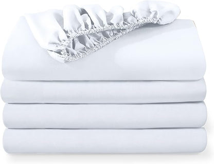 Bare Home 4-Pack Fitted Bottom Sheets for Hospital Bed Size - Premium 1800 Ultra-Soft Wrinkle Resistant Microfiber - Deep Pocket (Hospital, White)