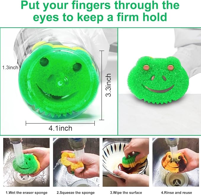 SmilePowo 5 Pack Frog Dual-Sided Multi-Functional Scrub Sponge, Dual-Sided - Image 3