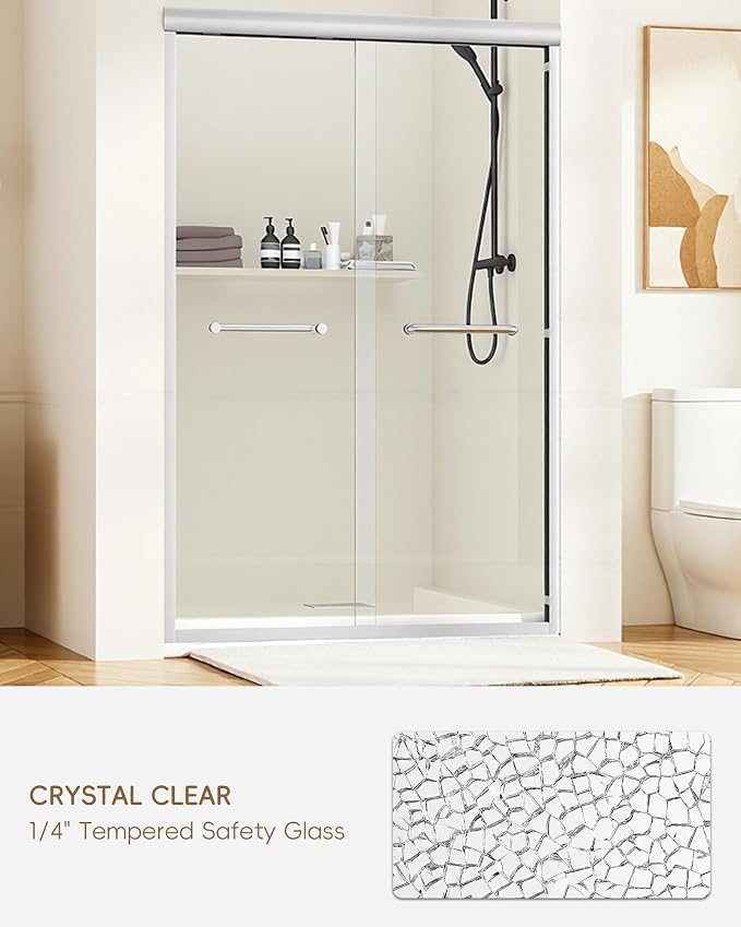 Shower Door 44-48'' W x 72'' H Semi-Frameless & Double Sliding, 1/4 inch - Image 6