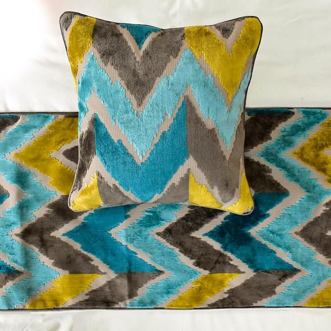The HomeCentric King/Queen/Twin Blue Decorative Queen 74"x18" Bed Runner with One Pillow Cover, Velvet, Peacock Colors & Ombre Bed Scarf on Velvet Fabric - Plume Palatte