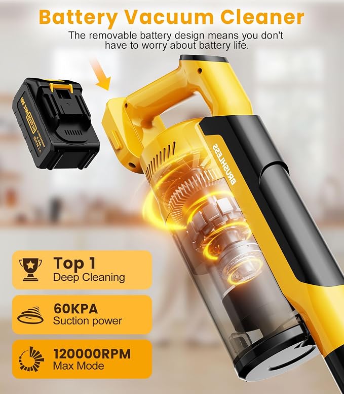8000mAh Cordless Vacuum with Extra Battery, 700W Brushless Vacuum Cleaners - Image 2