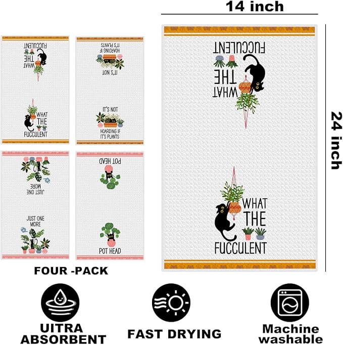 Hanamiya Na 4 Pcs Funny Cat Kitchen Towels, Plant Lover Gifts - Image 2