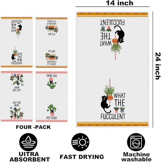 Hanamiya Na 4 Pcs Funny Cat Kitchen Towels, Plant Lover Gifts - Image 2