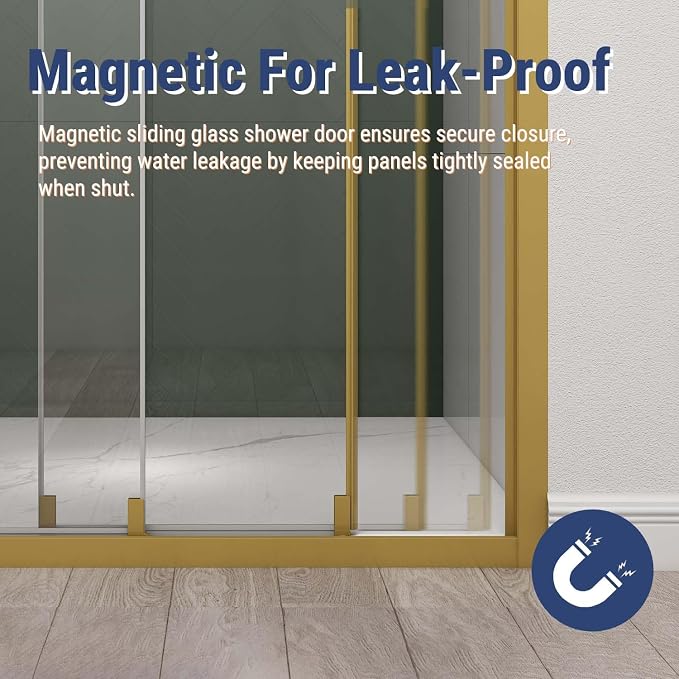 46" W x 78" H 3-Panels Sliding Shower Door, Shower Door Clear 6mm Tempered Glass - Image 9