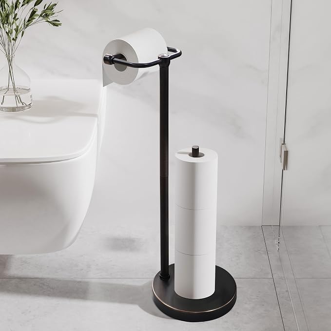 Toilet Paper Holder Stand, Post Pivoting Design Free Standing Toilet Paper - Image 2