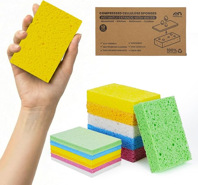 Kitchen Sponges, Non-Scratch Compressed Natural Cellulose Sponges by Metflavor