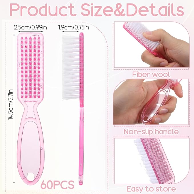 60 Pcs Nail Scrubber Brushes Bulk Handle Grip Manicure Brushes - Image 2