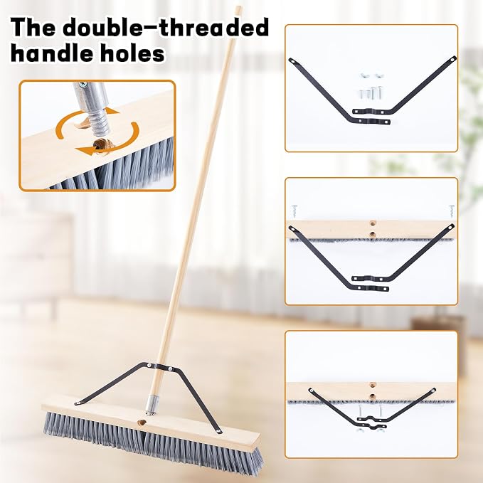 Maxdot 2 Pcs 24” Fine-Sweep Push Broom Head, Threaded Wood Block - Image 3