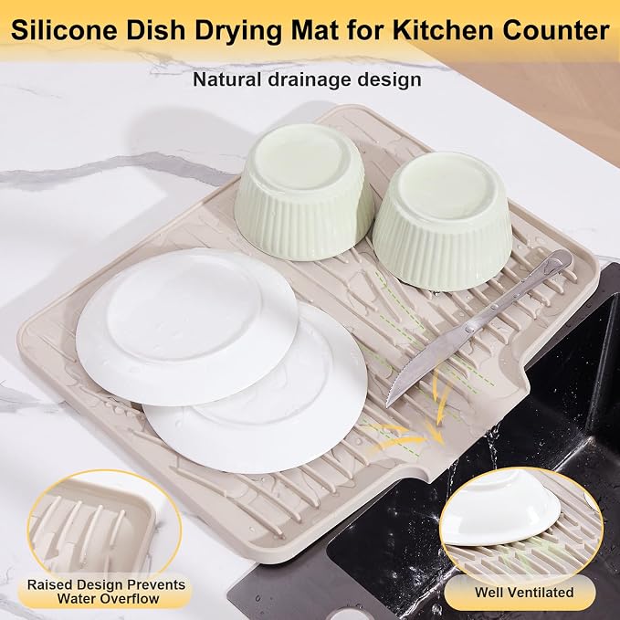 Silicone Dish Drying Mat for Kitchen Counter, Non-Slip Dish Drying Pad - Image 2