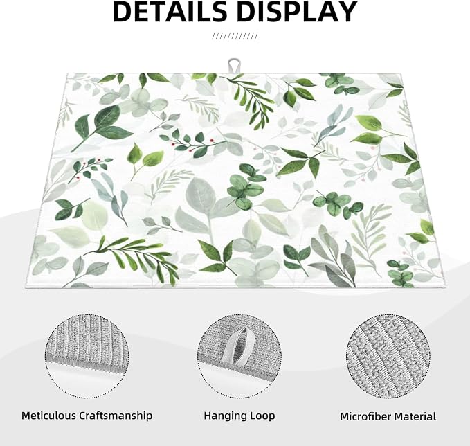 Green Leaves Dish Drying Mat 18x24 inches Microfiber Absorbent Fast Dry Mat - Image 4