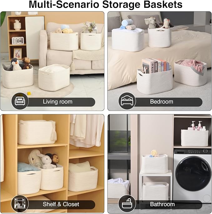 Storage Baskets for Organizing & Shelves, Woven Cotton Rope Organization Bins - Image 5