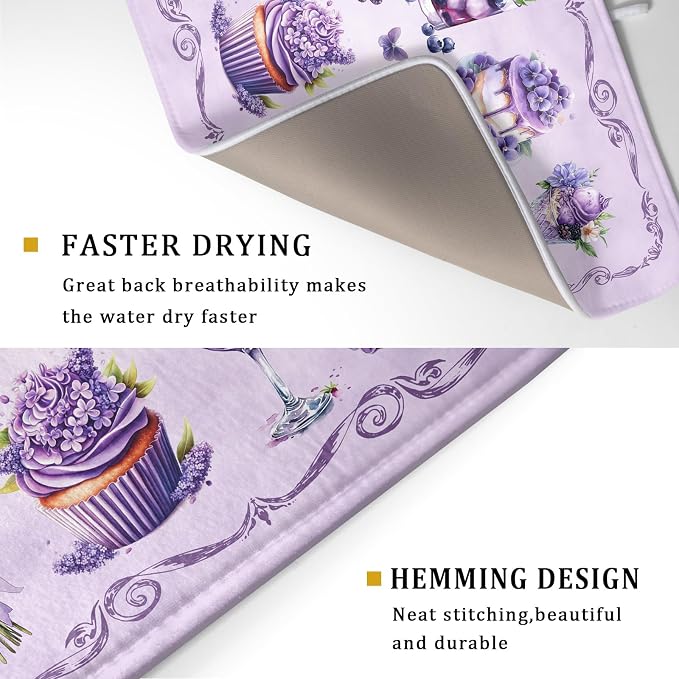 Purple Coffee Matt for Counter Sweet Dish Drying Mats for Dessert Lover Large - Image 3