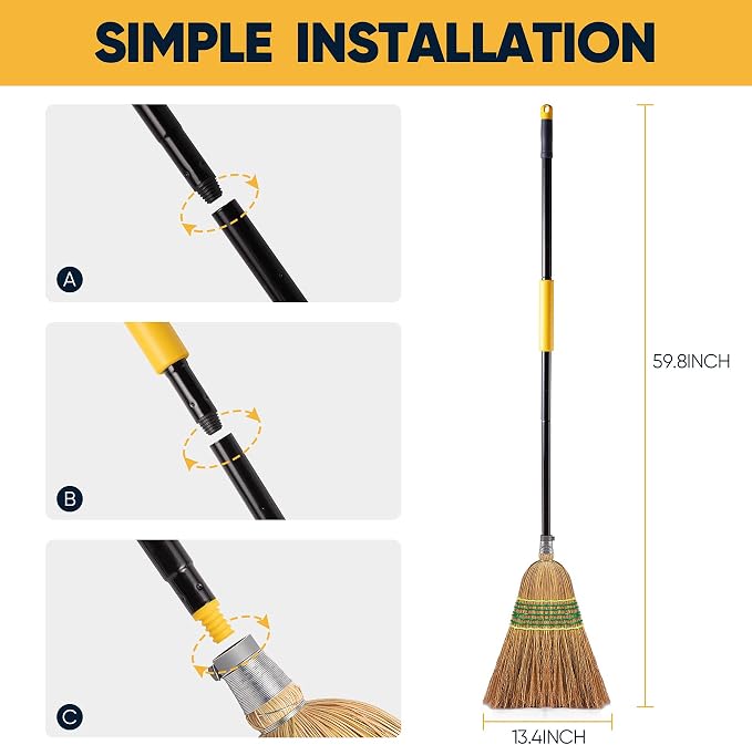 Yocada Heavy-Duty Broom Corn Broom Outdoor Commercial Indoor - Image 3