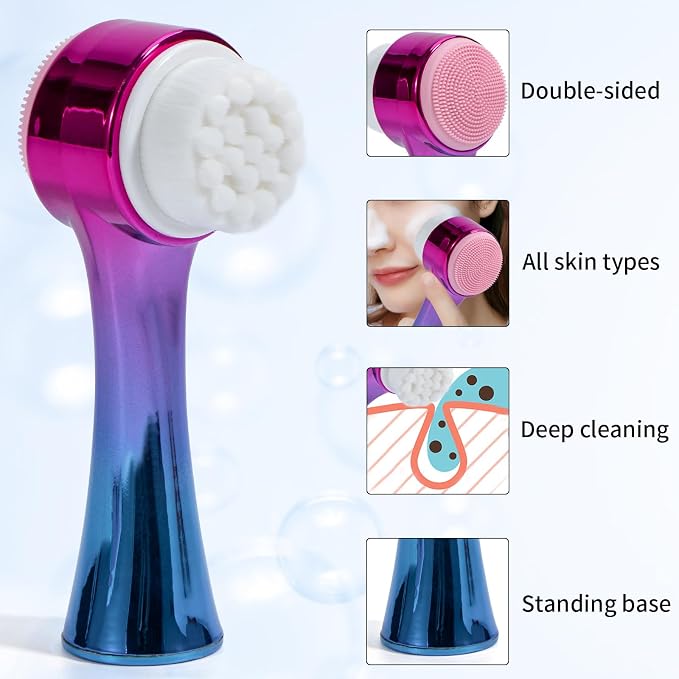 Face Brush 2 in 1, Silicone Facial Cleansing Exfoliating Brush Soft Bristles - Image 3