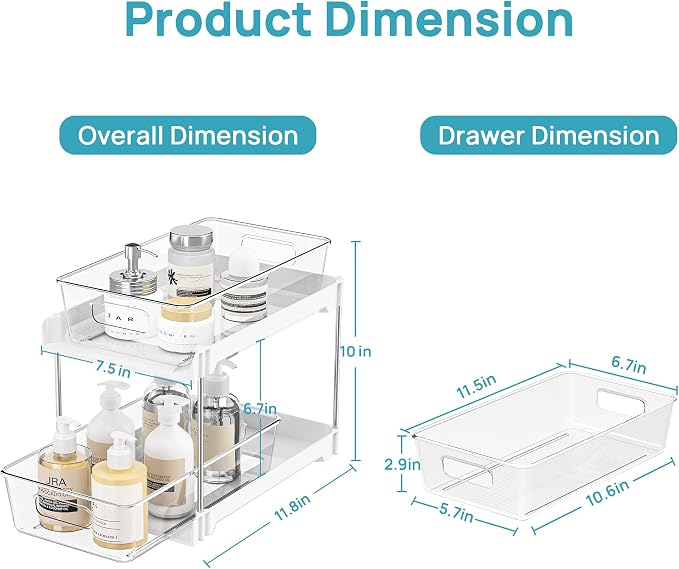 Vtopmart 4 Pack Bathroom Organizer, 2 Tier White Under Sink Organizers Vanity - Image 2