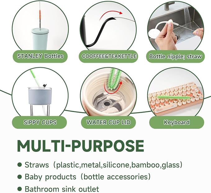 9PCS Reusable Long Colored Straw Cleaner Brush Set 12" Bendable, Capable of - Image 5