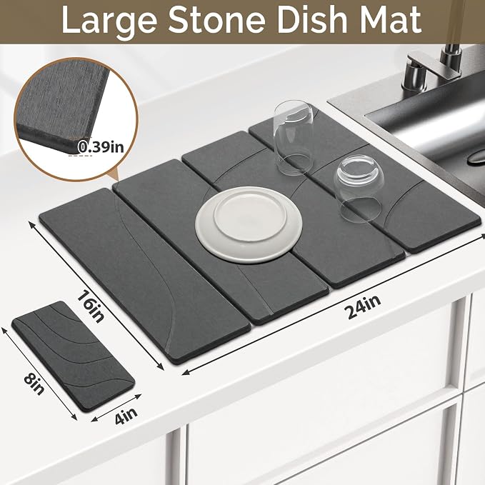 2 PCS Large Stone Dish Drying Mat - Image 2