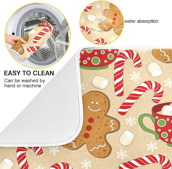Christmas Gingerbread Man Candy Cane Dish Drying Mat - Image 2