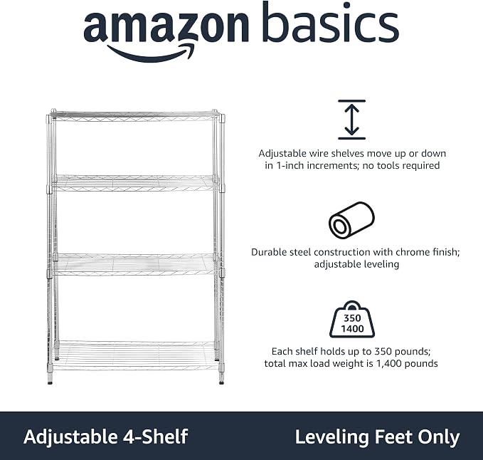 Amazon Basics 4-Shelf Adjustable Heavy Duty Steel Wire Rack Storage Shelving - Image 2