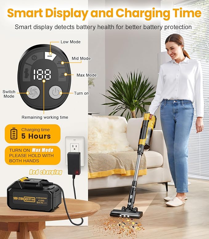 8000mAh Cordless Vacuum with Extra Battery, 700W Brushless Vacuum Cleaners - Image 6