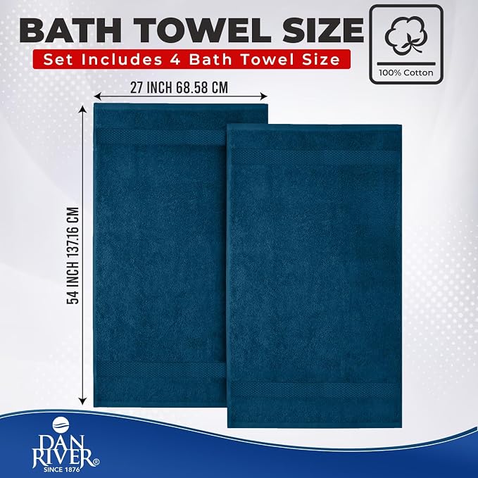 DAN RIVER Bath Towels Set of 4, 27 x 54 Inches, 100% Cotton, Larger & Lighter - Image 2