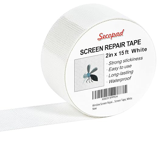 White Window Screen Repair Tape, 2 in X 15 FT Screen Repair Kit by Secopad