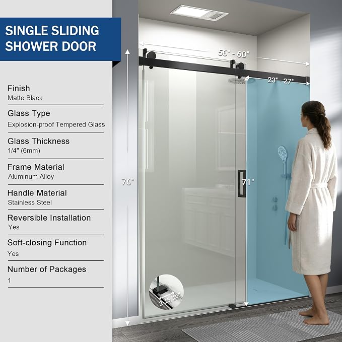 Abruzzo 76" Frameless Shower Door Single Sliding - Image 8