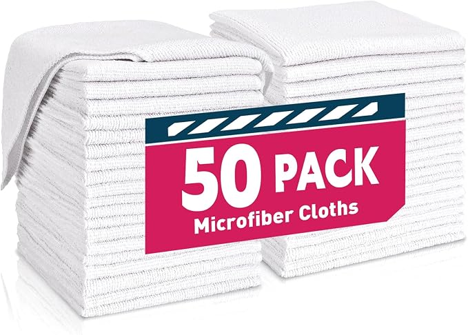 White Microfiber Towels- 50 Pack, Microfiber Cleaning Cloths Bulk, Microfiber by TEAWOO