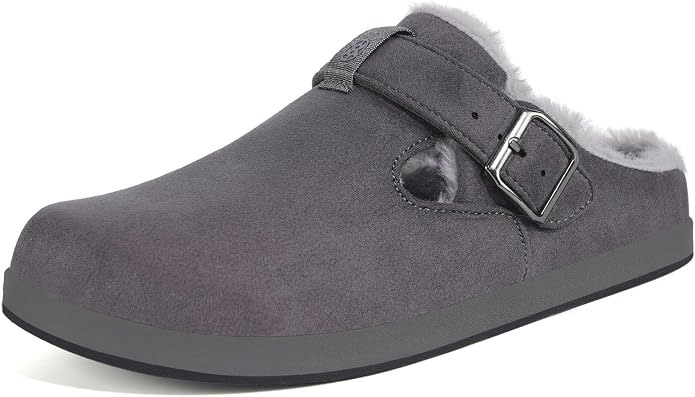 Fur Lined Clogs for Women Men Suede Winter Slippers Arch Support Slip on Mules by Hsyooes