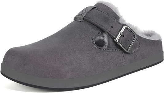 Fur Lined Clogs for Women Men Suede Winter Slippers Arch Support Slip on Mules by Hsyooes