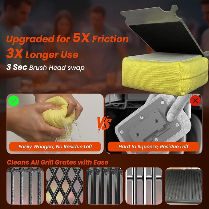 Grill Brush Bristle Free w/Replaceable Yellow Head, Enamel Safe, MAX Stainless - Image 6