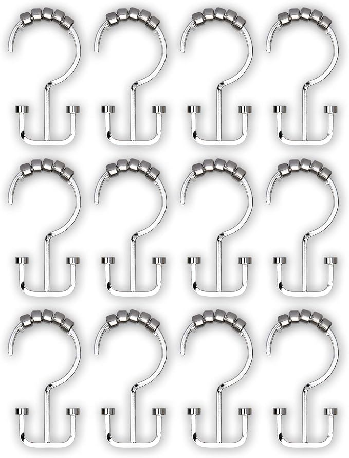 Utopia Alley HK1SS Deco Flat Double Roller Shower Curtain Hooks; Chrome - Image 5