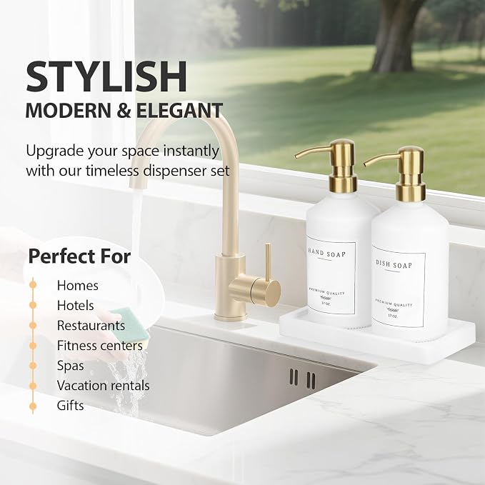 Gold Soap Dispenser Set, Glass Hand and Dish Soap Dispenser Set - Image 6