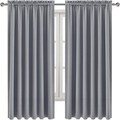 DWCN Blackout Curtains for Living Room Thermal Insulated, Energy Saving & Noise Reducing Bedroom Curtains, Grey, W 70x L 63 Inch, Set of 2 Rod Pocket Curtain Panels