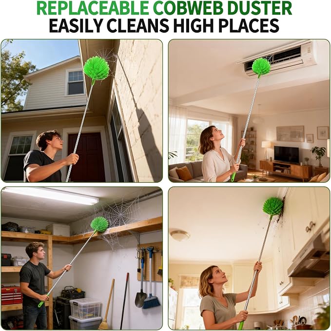 Cobweb Duster with Extension Pole, Washable Cleaning Duster Kit with 3 Duster - Image 4
