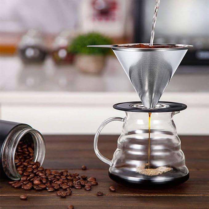 LHS Pour Over Coffee Dripper Stainless Steel Coffee Filter Metal Cone Filter - Image 7