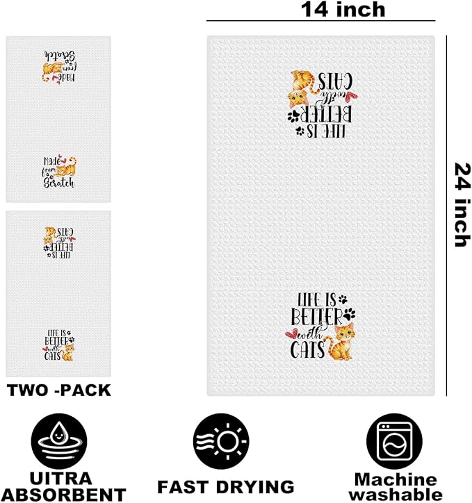 Hanamiya Na 2Pcs Cute Cat Kitchen Towels 24x14 Inch, Make from Scratch - Image 2