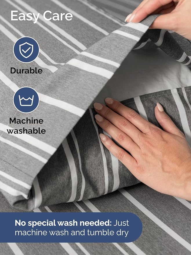 Extra Deep Twin XL Sheet Set - 4 Piece Breathable and Cooling Sheets - Hotel Luxury Bed Sheets Set - Easy Fit - Soft, Wrinkle Free and Comfy Sheets Set - Grey Striped Sheet Set with Extra Deep Pockets