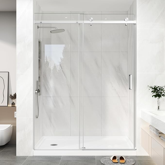 KPUY Frameless Shower Door, 43-48" W x 76" H Sliding Glass Shower Door by KPUY