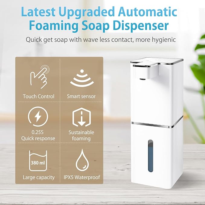 Automatic Foaming Soap Dispenser Touchless 380ml/12.8oz Rechargeable Hand Soap - Image 2